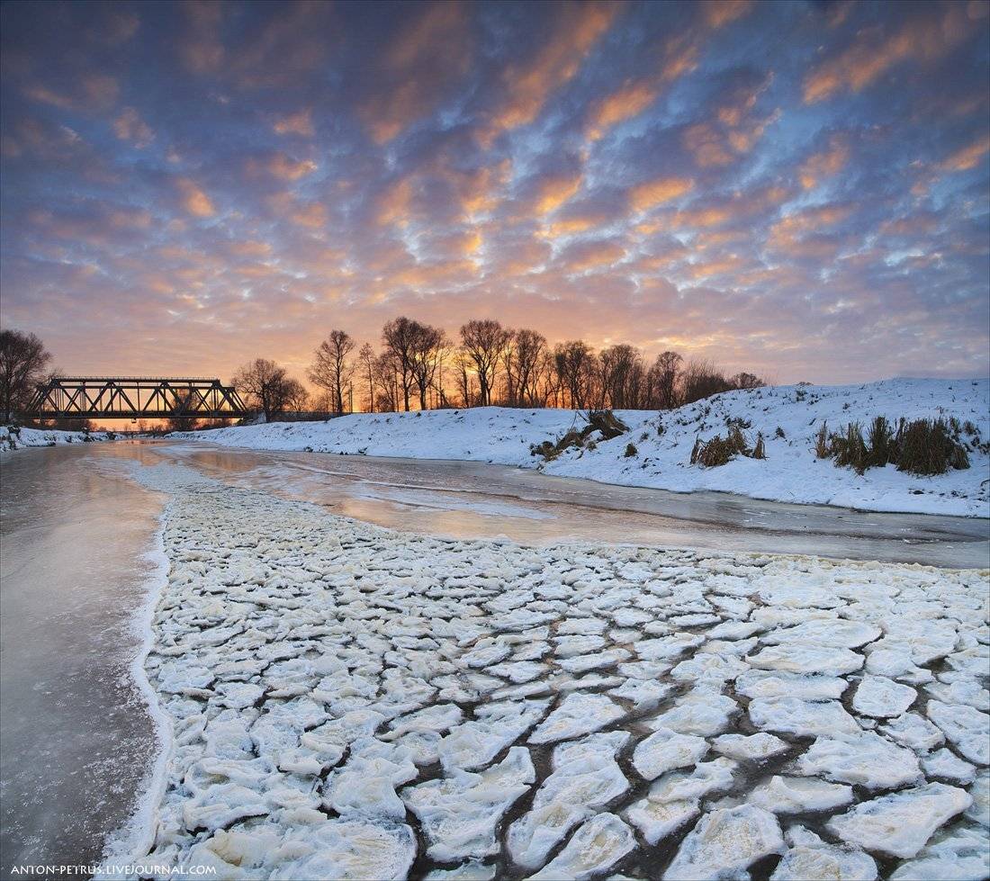 закат,зима,снег,лед, барышевка, река,небо, Антон Петрусь