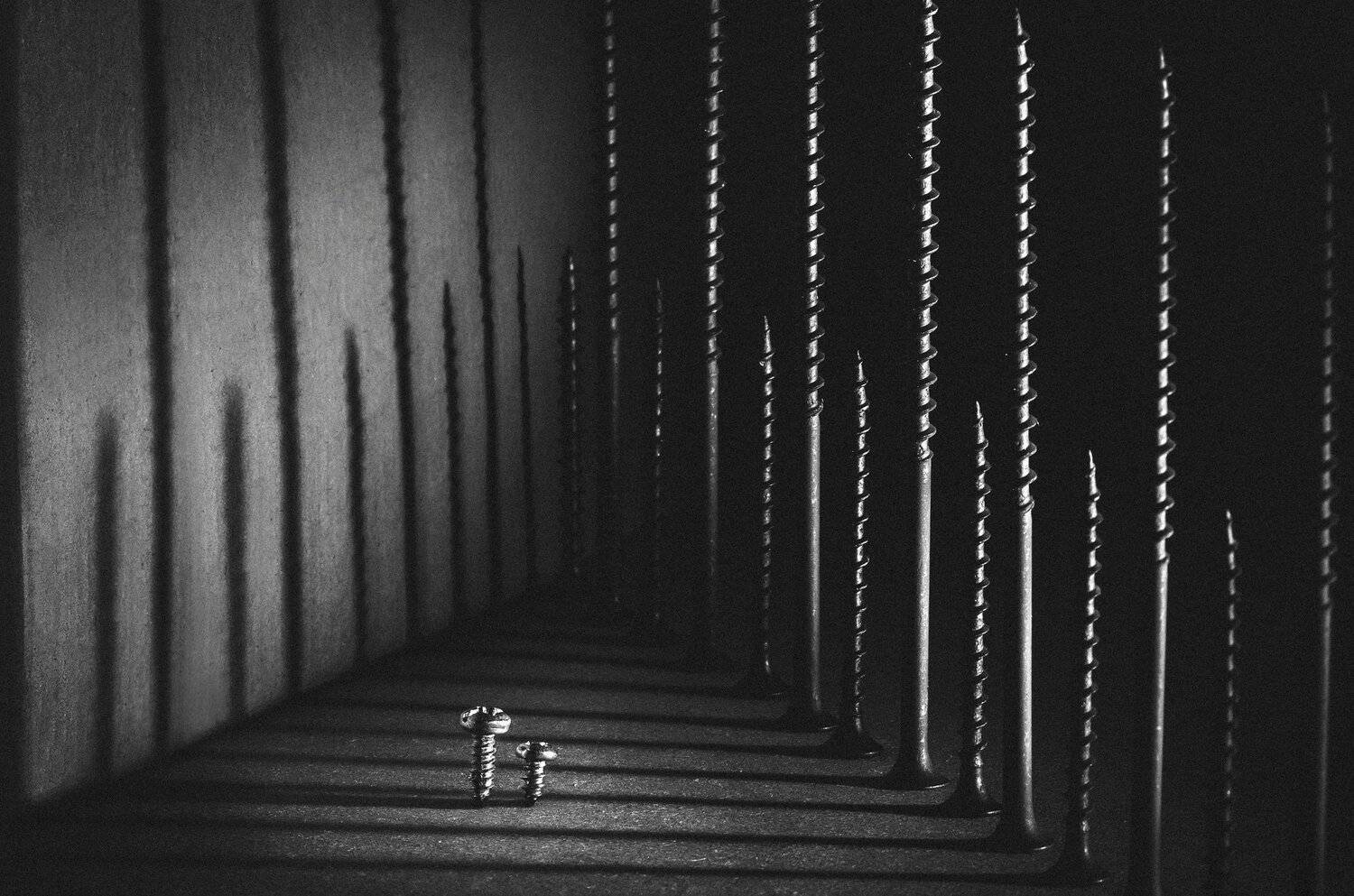 темнота, шурупы, чёрно-белый, боязнь, фобия, вертикальный, Владимир Володин