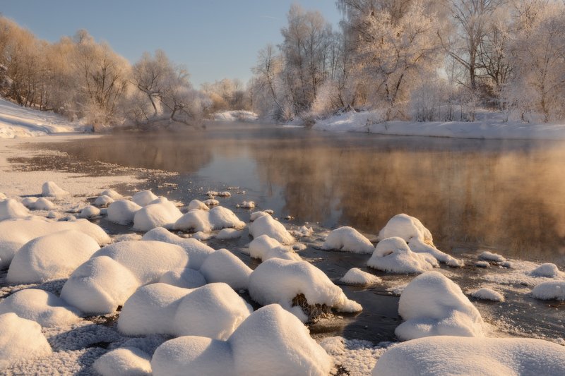 небо, снег, мороз, речка, зима, иней Так морозно, светло и бело! фото превью