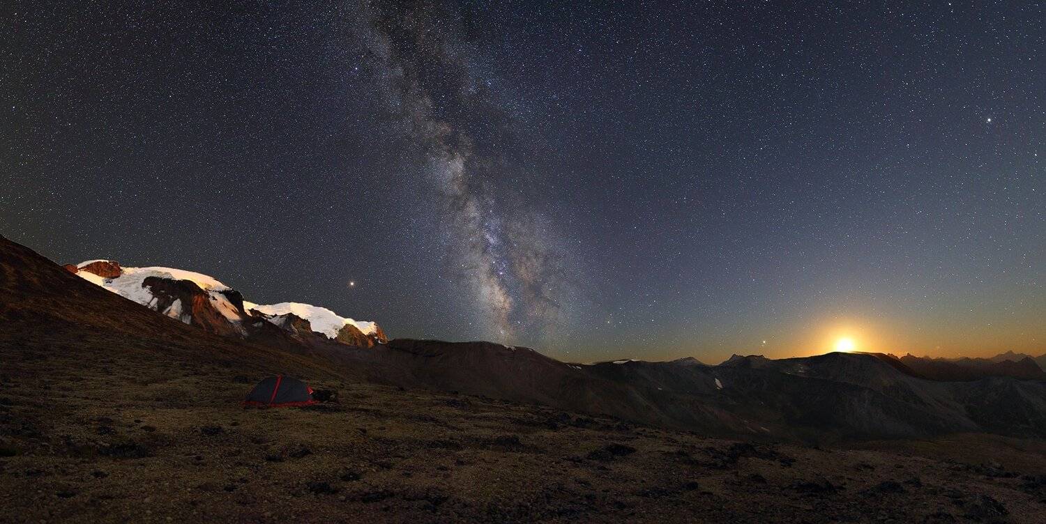ночь эльбрус ночной пейзаж астрофотография звезды созвездия, Михаил Рева