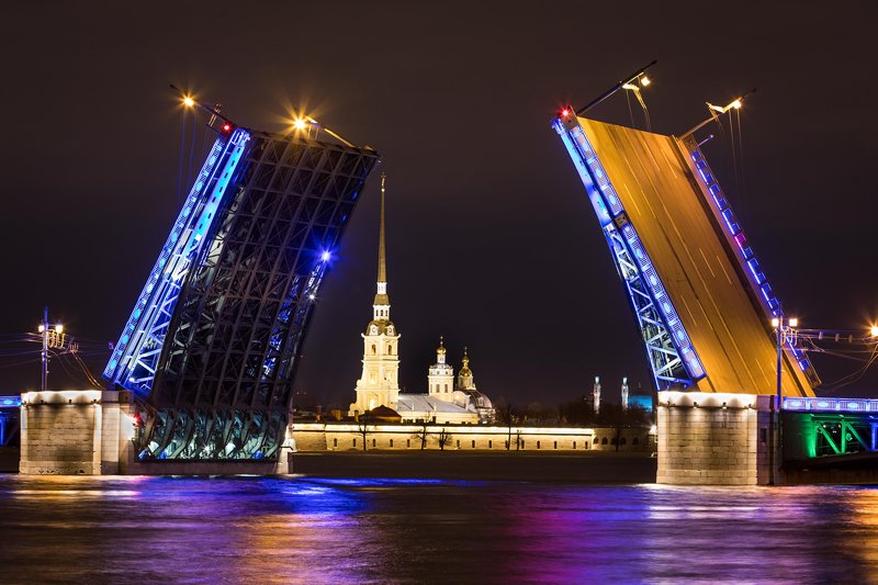 разводной, мост, питер, санкт-петербург, дворцовый, ночь, пейзаж, город. Дворцовый мост. фото превью