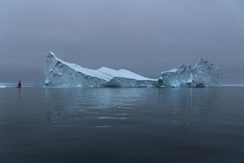 iceberg, sailing, greenland dark cold day фото превью
