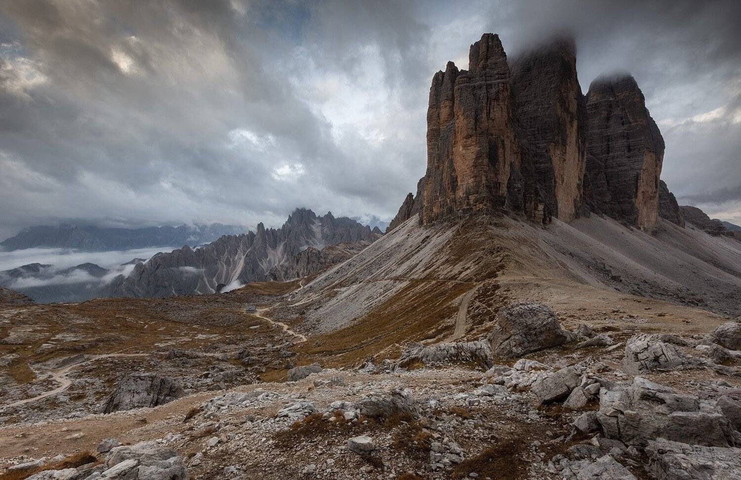 tre cime di lavaredo, италия, доломиты, горы, облака, Геннадий Финенко