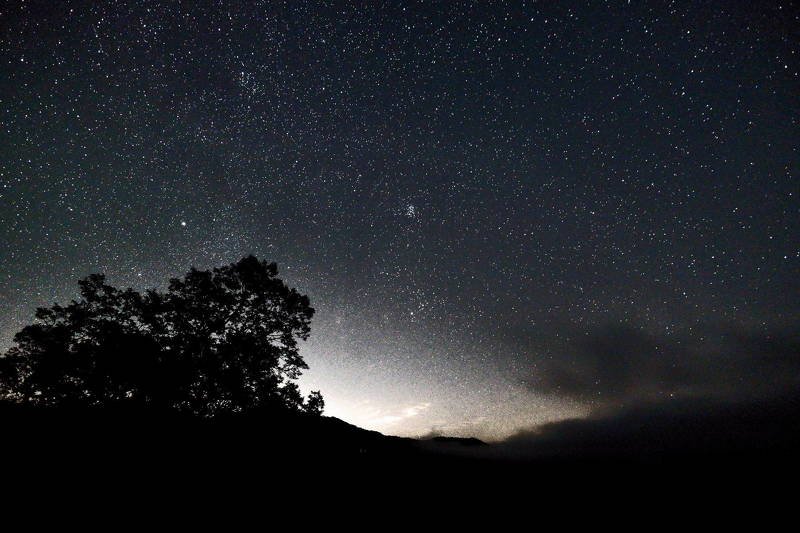 south korea,kangwondo,autumn, night, star, sky, shilouette, light, starry, dark, tree, Starry night фото превью