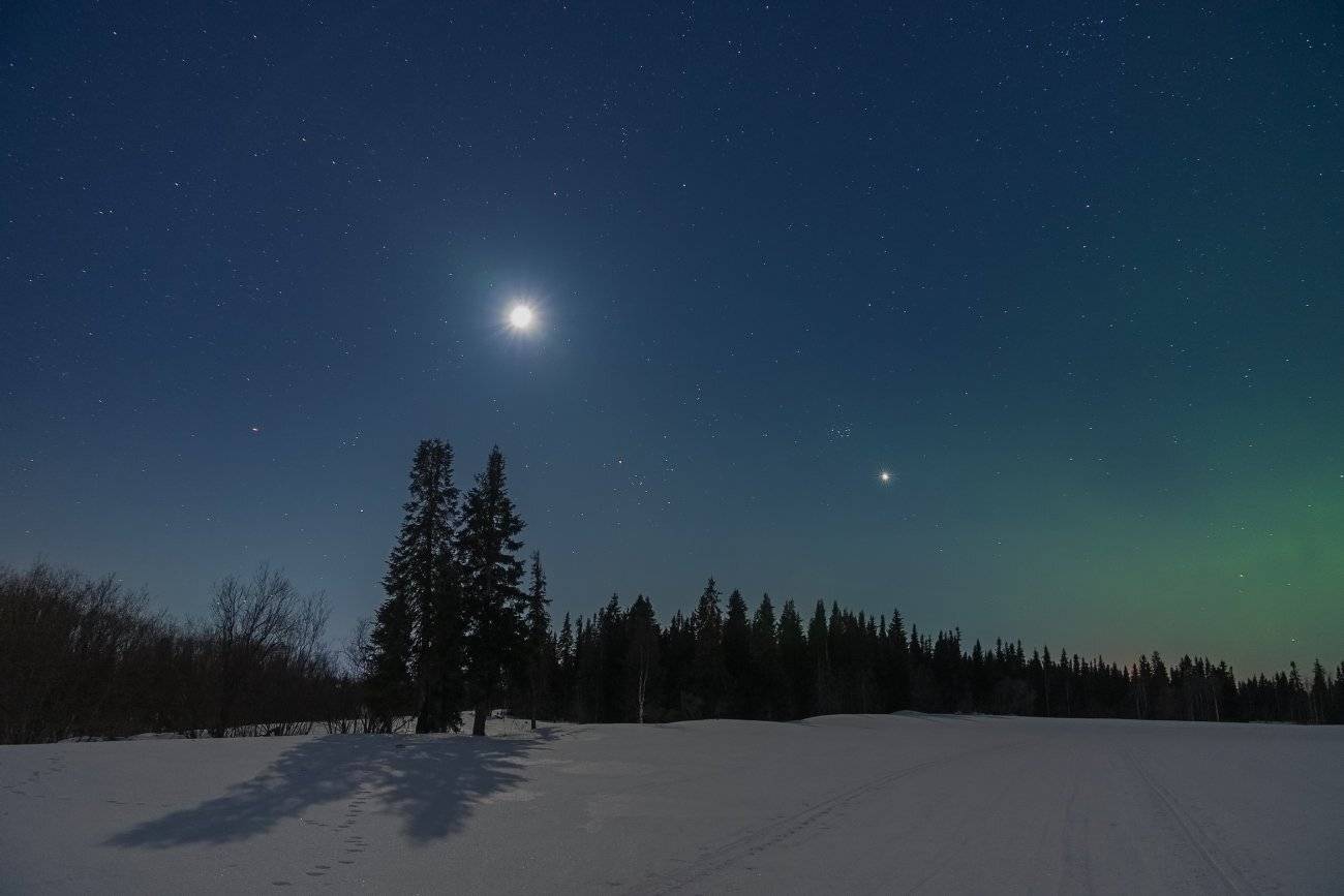 печора,ночь,луна,венера,север, Игорь Подобаев