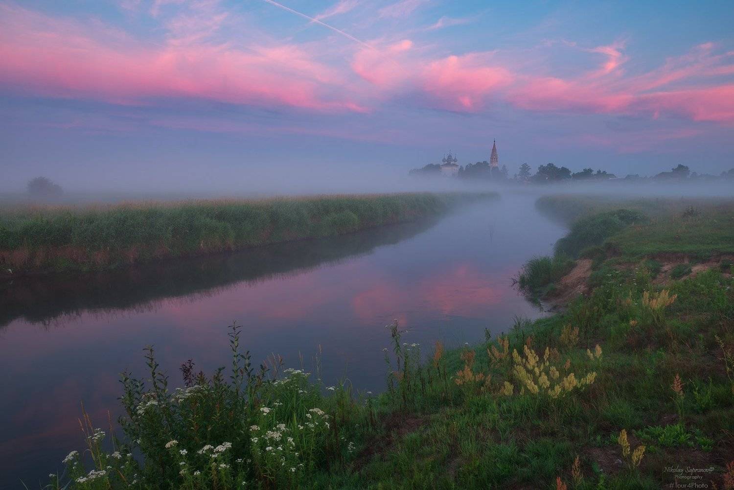 уводь, владимирская область, пейзажи россии, туман, рассвет, реки, река, рассвет, храмы, Николай Сапронов