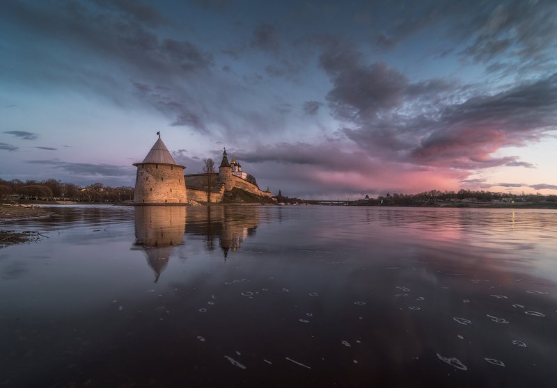 закат, псков, река, весна, апрель Апрельский закат фото превью