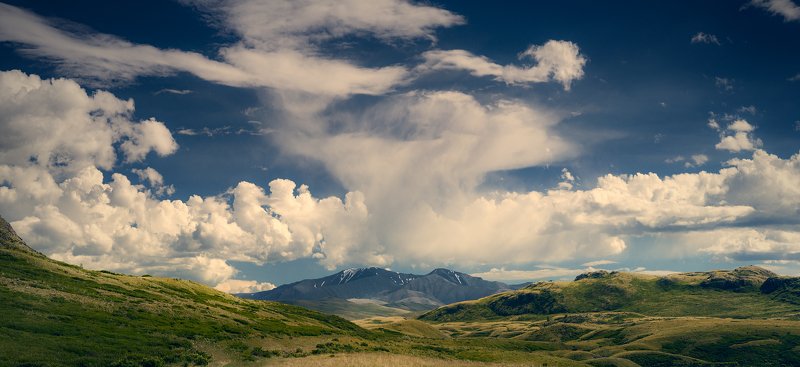 пейзаж, панорама, горы, озеро, алтай, сибирь, природа, путешествия, буйлюкем, ущелье, река, небо, облака, природа Кудрявое небо Буйлюкема фото превью