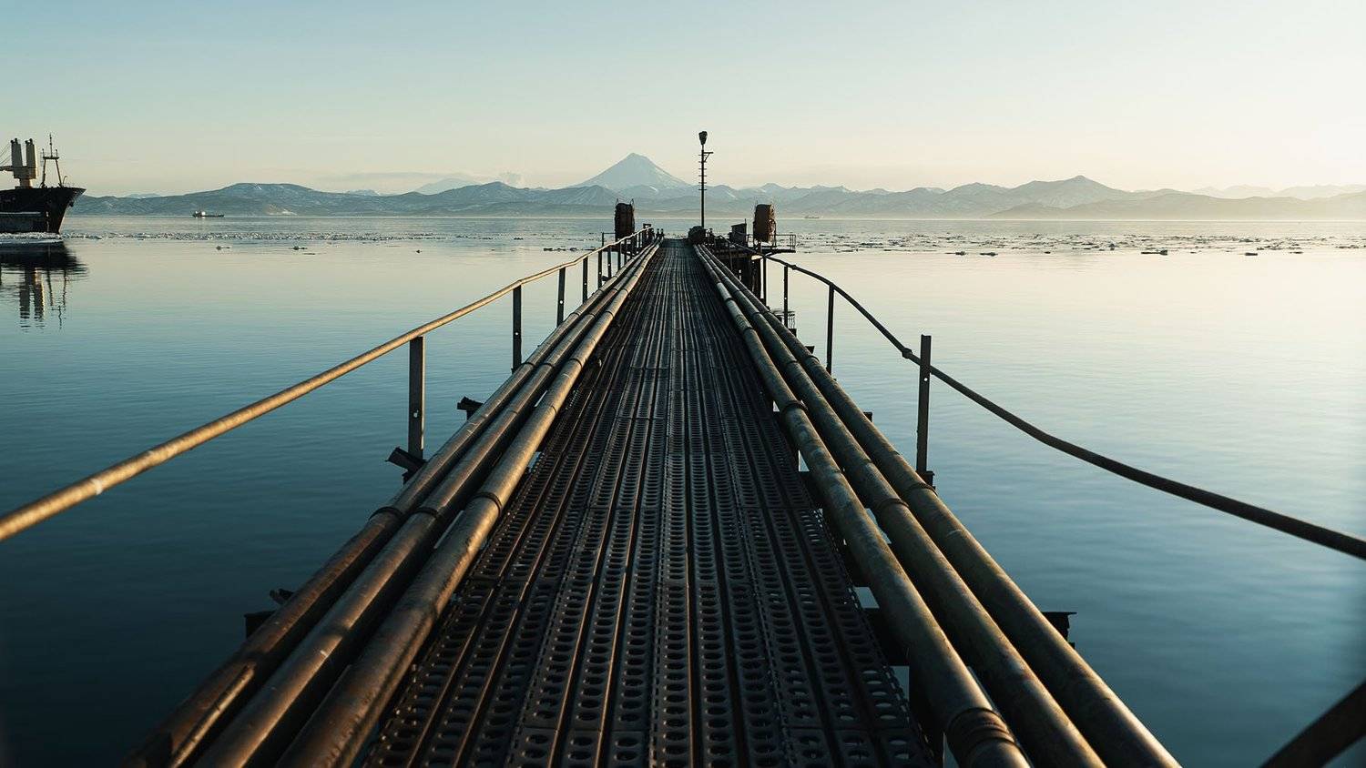 петропавловск-камчатский, камчатка, вулкан, море, авачинская, бухта, пирс, зима,, Evgeniy Biryukov
