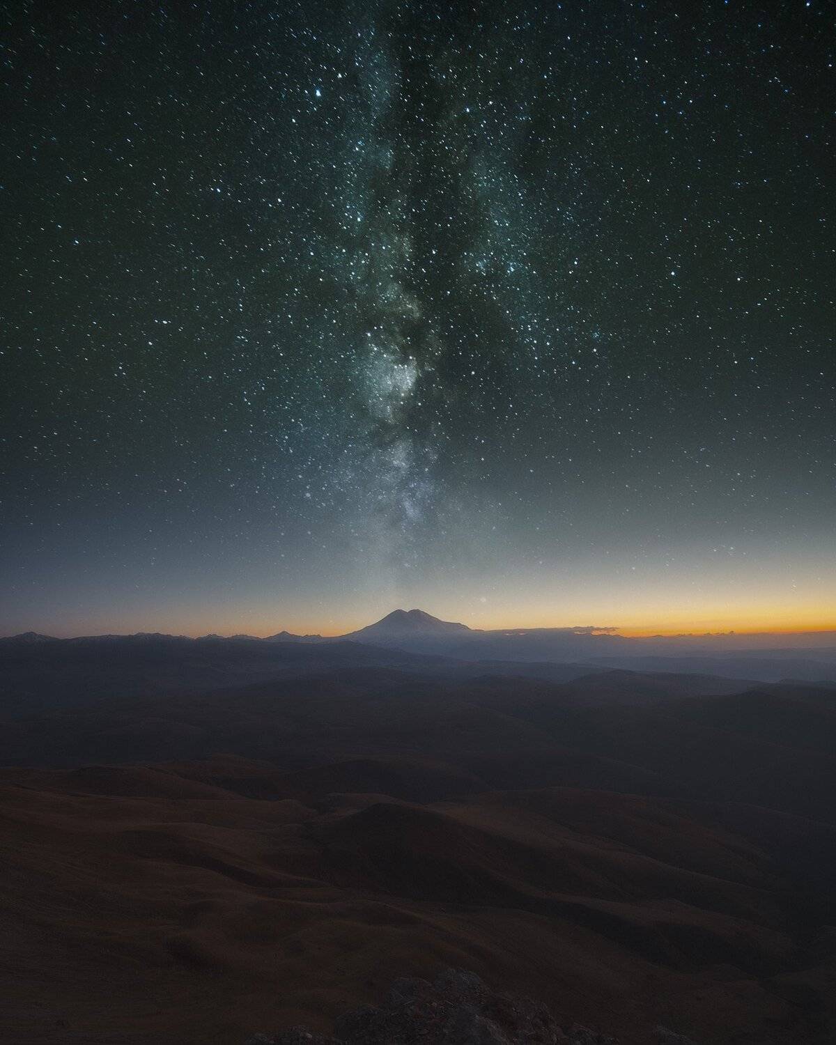 россия, кабардино-балкария, кавказ, природа, пейзаж, горы, плато, канжол, ночь, звезды, галактика, млечный путь, эльбрус, Оборотов Алексей