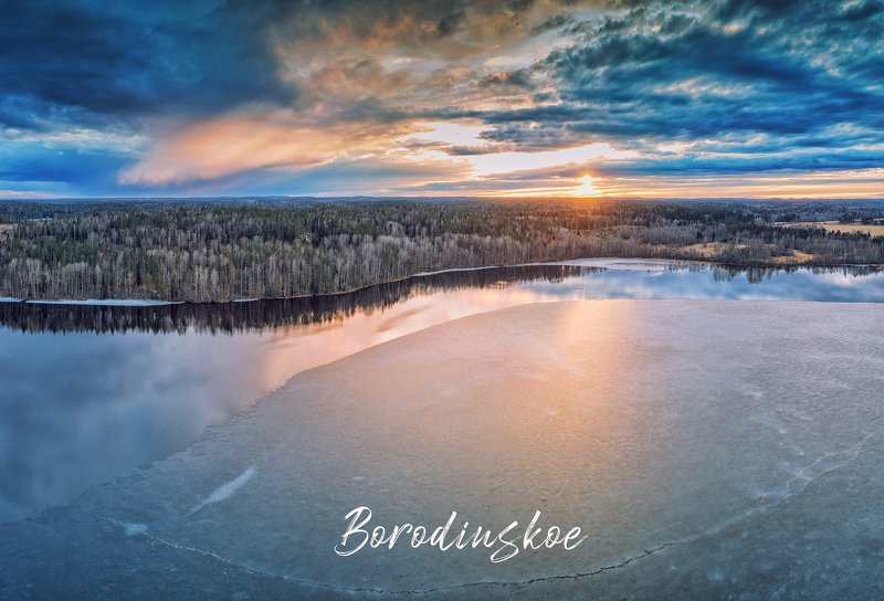 ленинградская область_выборгский район_бородинское озеро_закат_март_предкарантин Предснежный закат над Бородинским озером. фото превью