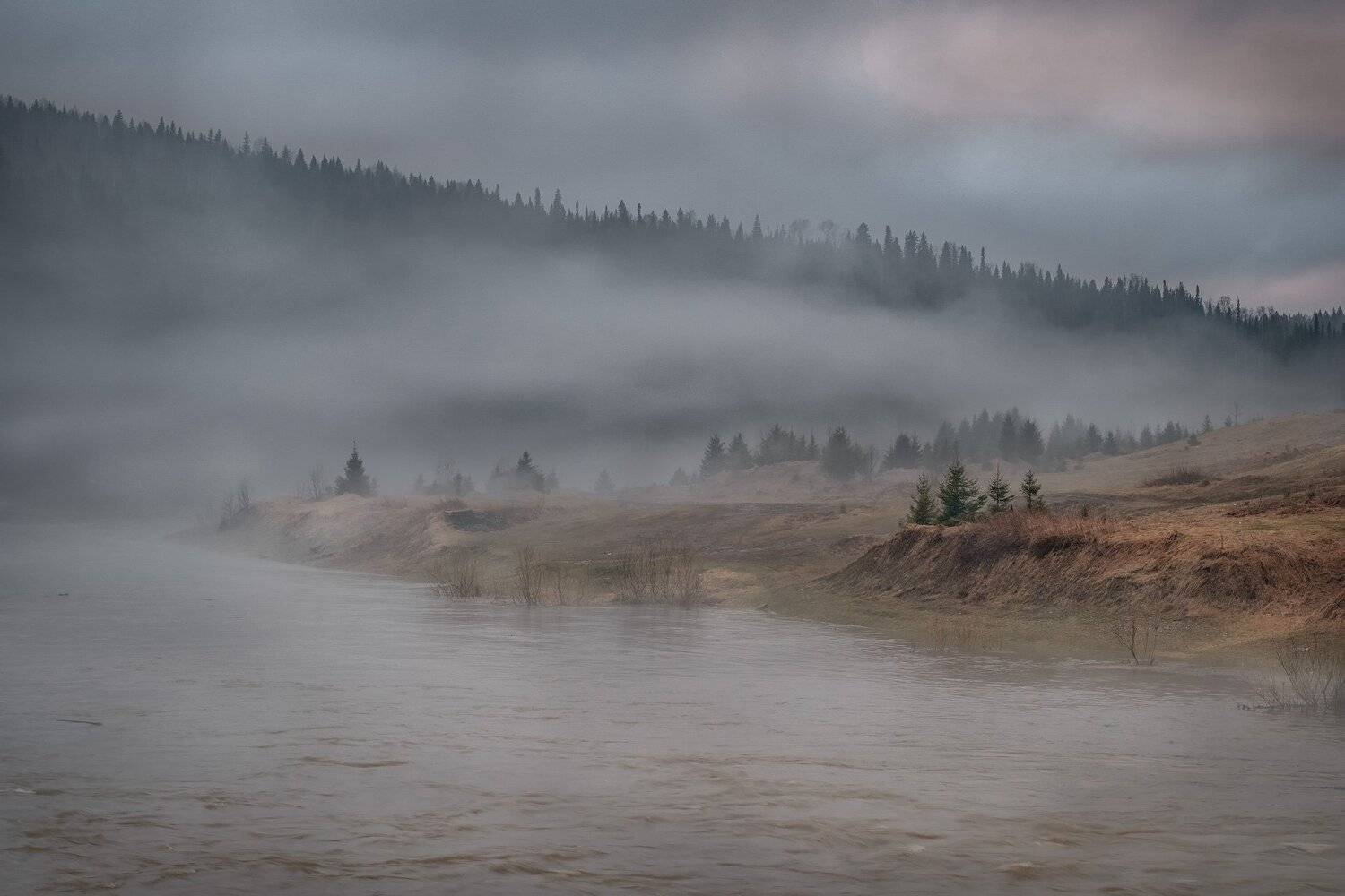 койва, река, кусье-александровский, урал, пермский край, вечер, облака, небо, туман, лес, вода, Андрей Чиж