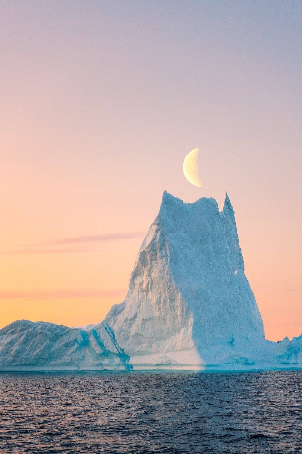 iceberg, sailing, greenland, moon, evening, sea, Natnattcha Chaturapitamorn