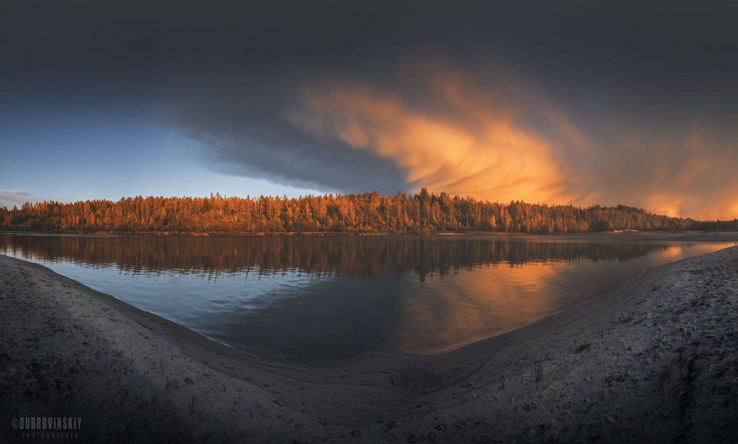 гроза, туча, озеро, закат, Михаил Дубровинский