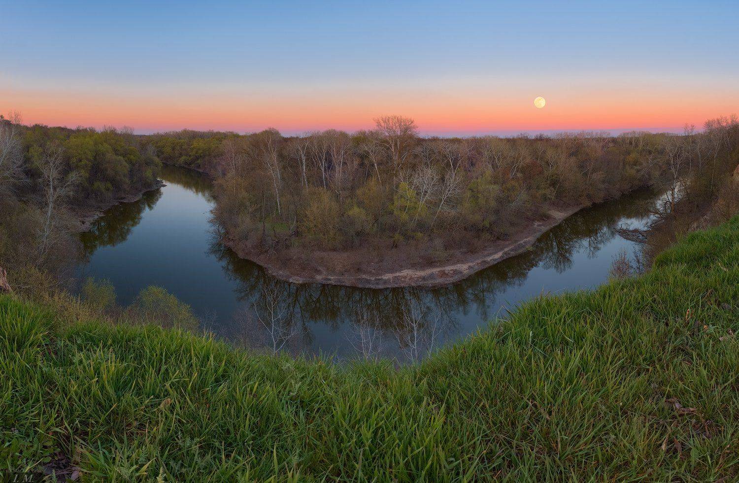 вечер, луна, суперлуние, пейзаж, река, псел, апрель, весна, панорама, moon, evening, supermoon, rising, landscape, panorama, river, psel, spring, nature, Ivan Maljarenko 
