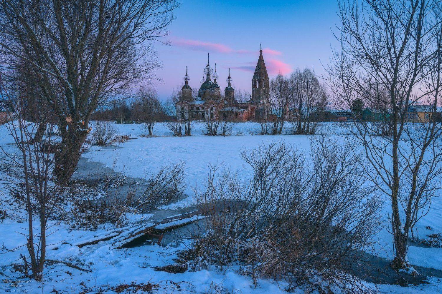 воскресенский, воскресение христово, храмы, церкви, ярославская область, гаврилов-ямский район, весна, снег, закат, пейзаж, церквушки, россия, orthodox russia, Николай Сапронов