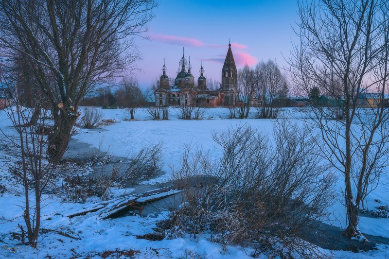 воскресенский, воскресение христово, храмы, церкви, ярославская область, гаврилов-ямский район, весна, снег, закат, пейзаж, церквушки, россия, orthodox russia \