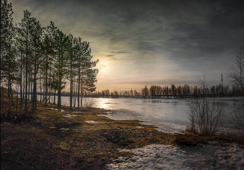 архангельская обасть, ночное фото, луна, русский север, северодвинск  фото превью