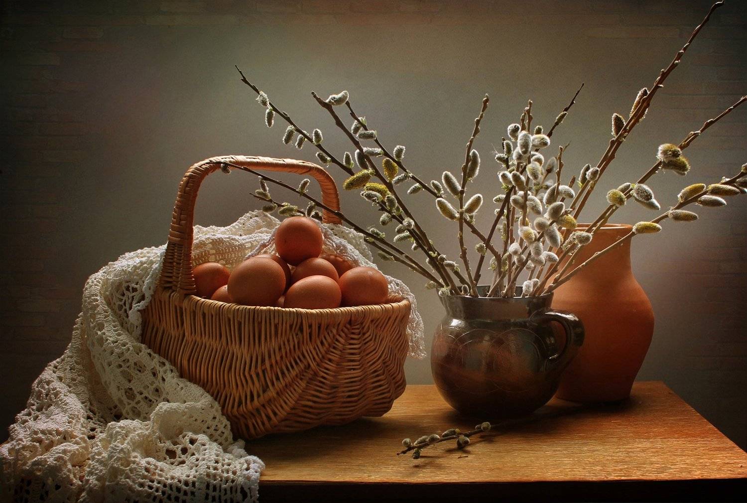 натюрморт, весна, пасха, верба, яйца, корзина, Ковалева Светлана
