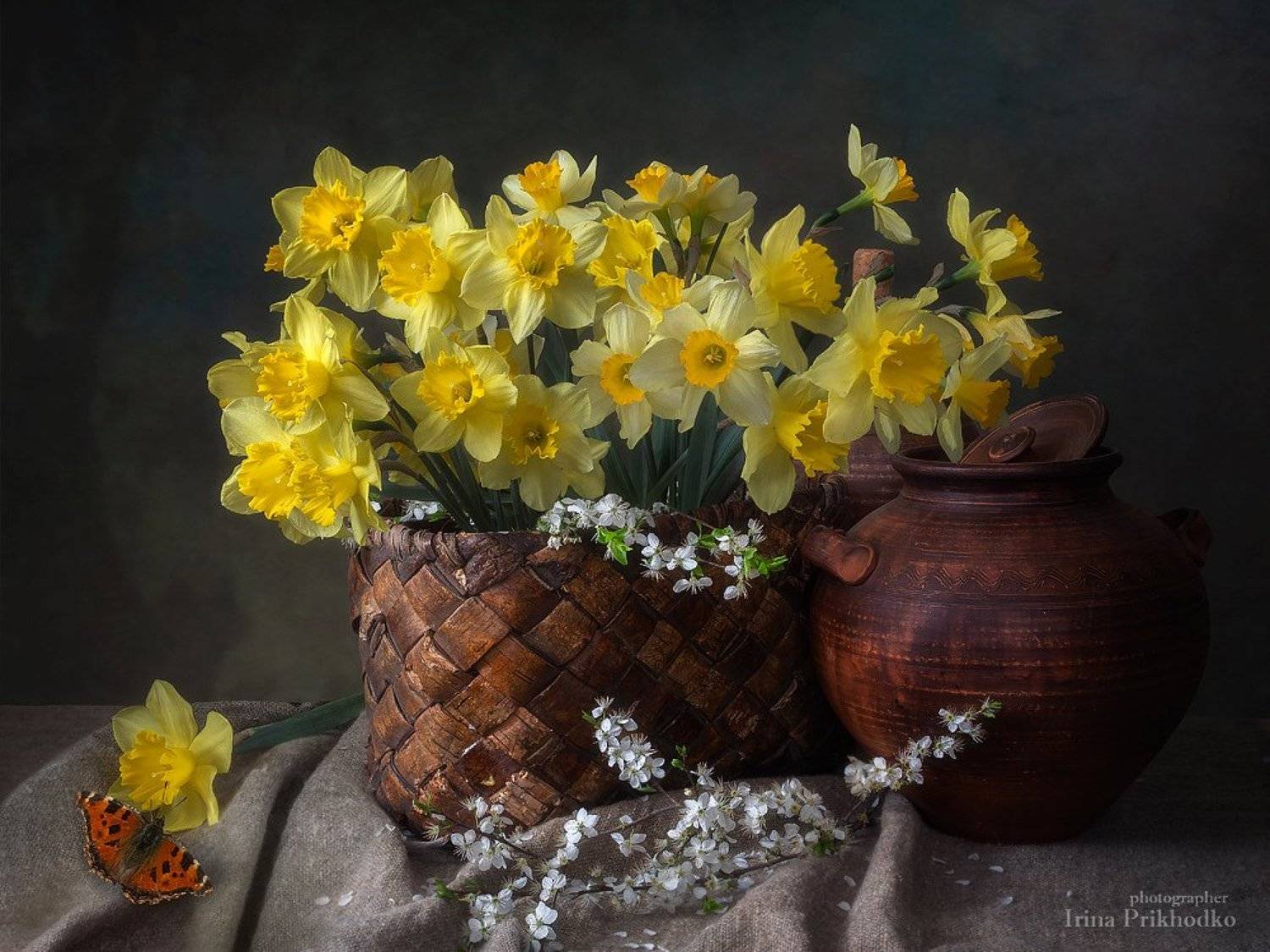 натюрморт, весна, цветы, нарциссы, деревенский, винтажный, Ирина Приходько