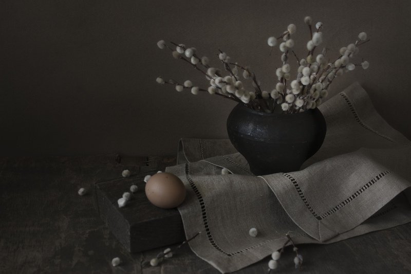 верба, яйцо, горшок. Вербное воскресение. фото превью