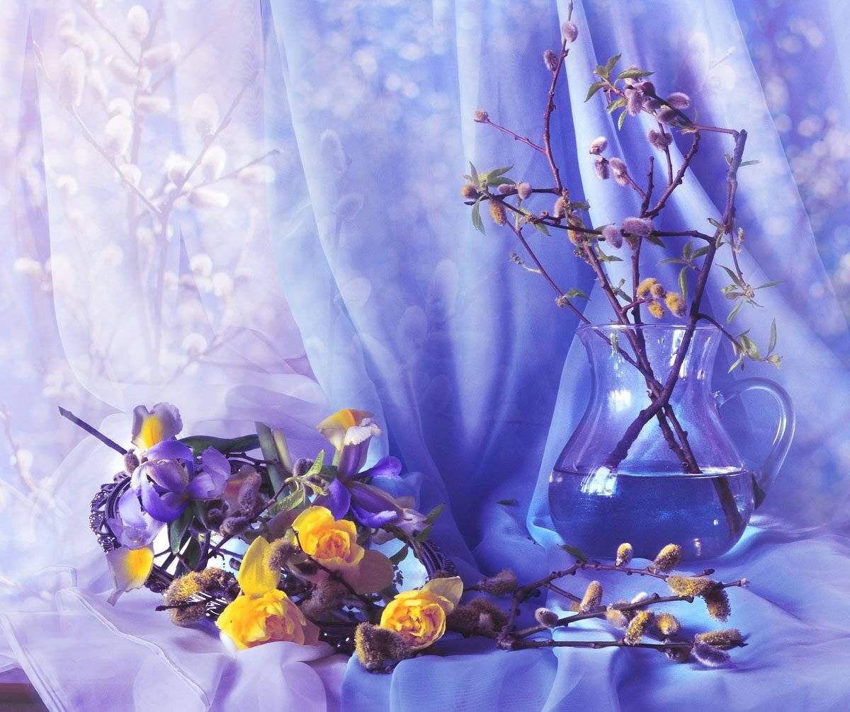 still lif, натюрморт, цветы, фото натюрморт, праздник, настроение, весна, верба, апрель, вербное воскресение,  цветы,зеркало, отражение, Колова Валентина