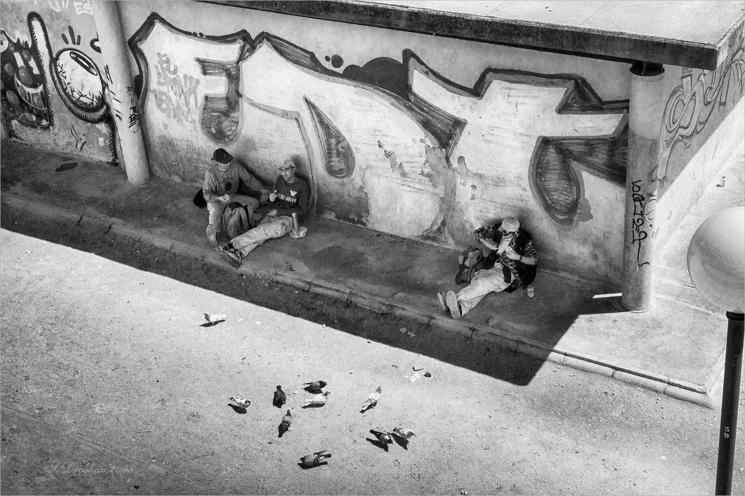 люди, голуби, улица, ч/б, Sergey Drobkov