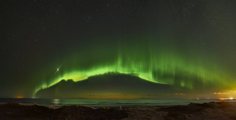 архангельская обасть, ночное фото, белое море, русский север, северное сияние Aurora Borealis над Белым морем фото превью