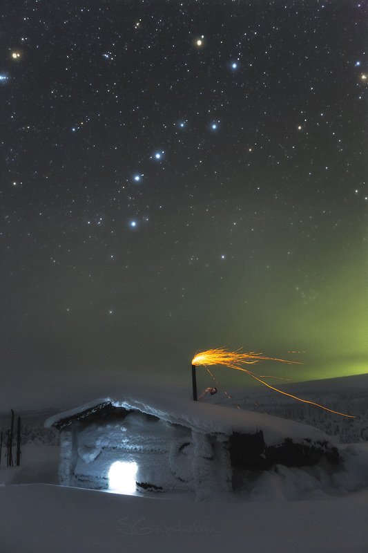Урал, Северный Урал, ГУХ, Главный Уральский Хребет, Большая медведица, звезды, звёзды, созвездия, созвездие, ночной пейзаж, зимний пейзаж Под Большой Медведицей фото превью
