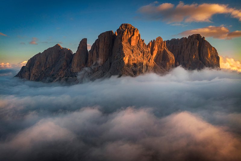mountains, dolomites, italy, sunrise, landscape, nature, travel, summer, peak, clouds Over the Clouds фото превью