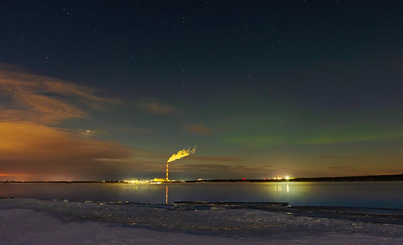 печора,коми,север,природа,аврора,северное сияние, весна, снег, вода, pechora komi,aurora,northern, Просто вечер фото превью