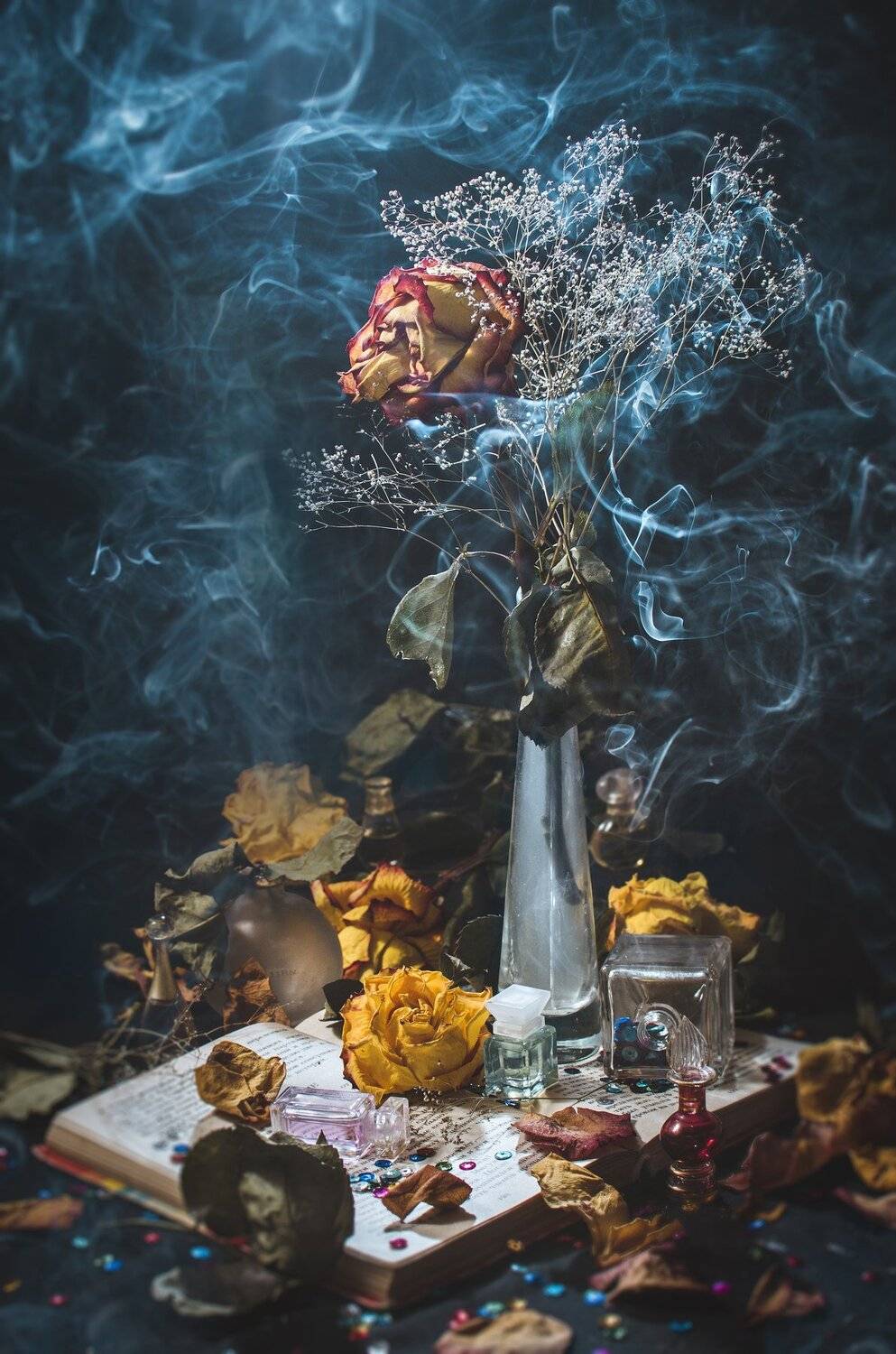 цветок, сухой, мистика, дым, холодный, розы, флакон, книга, Владимир Володин