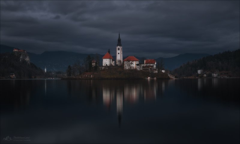 Блед, Словения, зима, Slovenia, lake Bled, Bled,  Пасмурный Блед .. фото превью