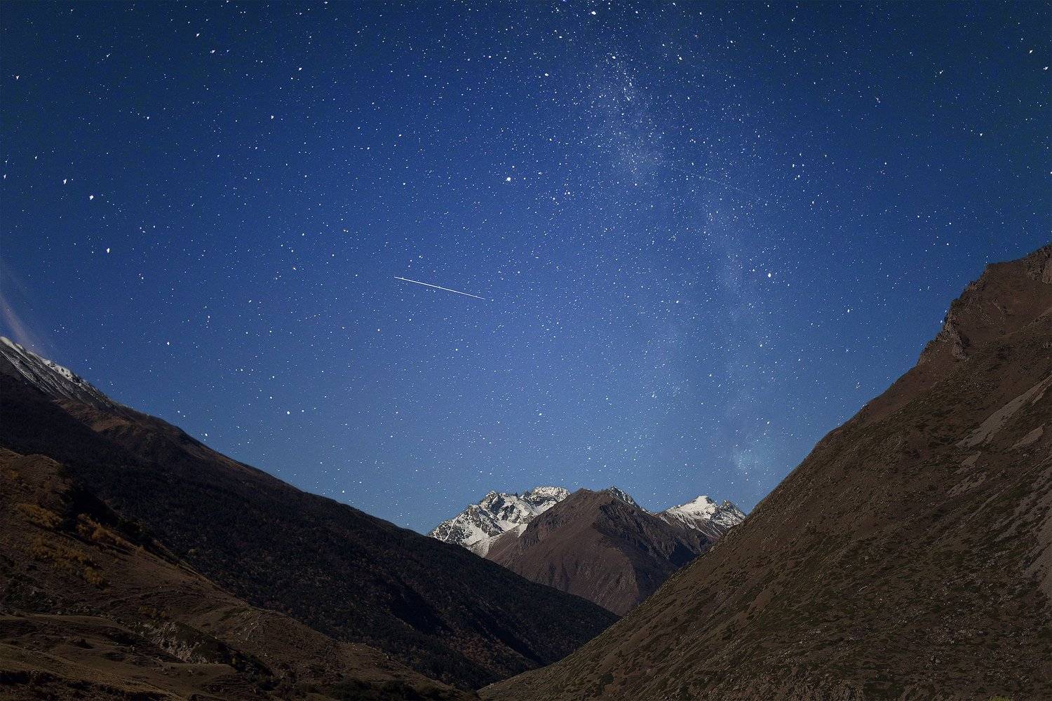 Кавказ, кбр, горы, звезды, млечный путь, снег, Владимир Кочкин