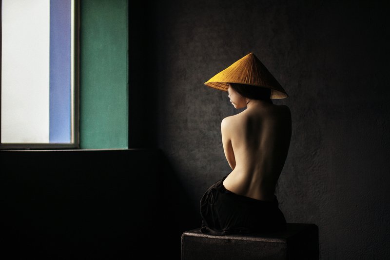 Vietnam, non, sugegasa, girl, body, Nude, beautiful, slender, model, yellow, orange, geometry, minimalism, Asian, flexibility, elasticity, pattern, dark, dark hair, East, Eastern appearance Asian фото превью