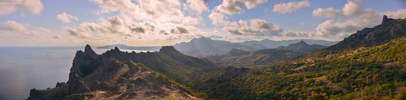 карадаг, осень, октябрь, горы, небо, облака, панорама Карадаг в октябре фото превью