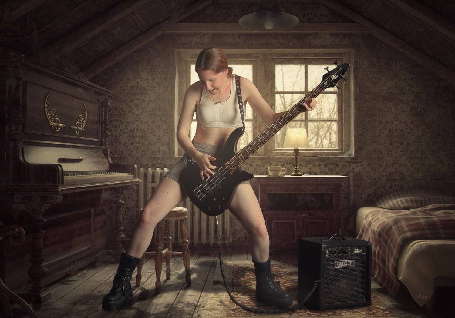девушка, гитара, комната, Sergii Vidov