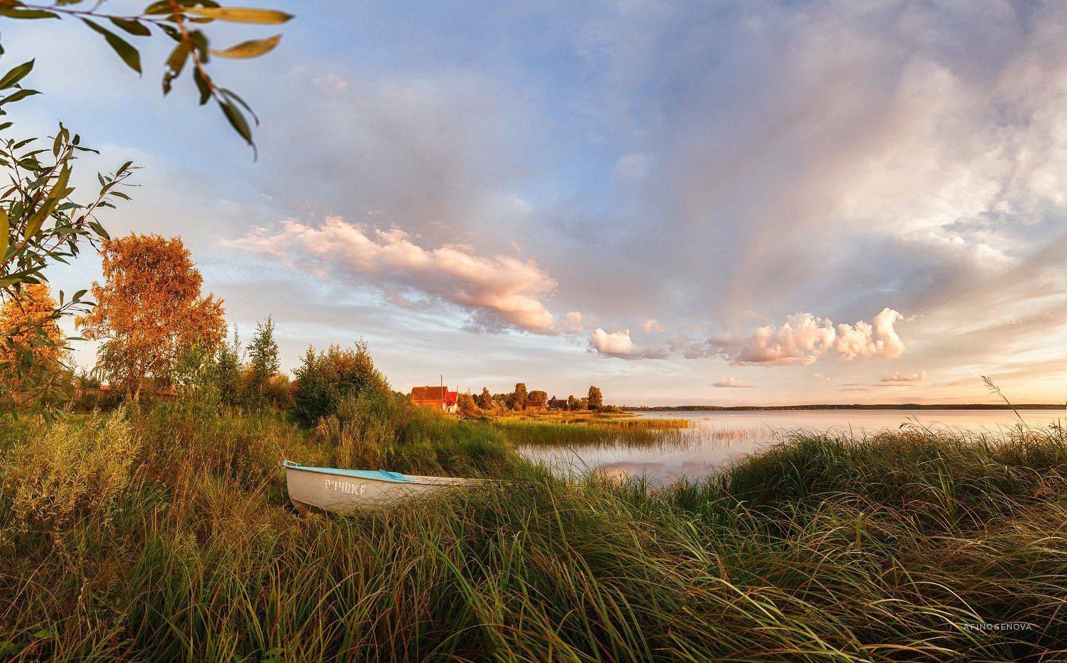 берег вечер лето закат лодка, Татьяна Афиногенова