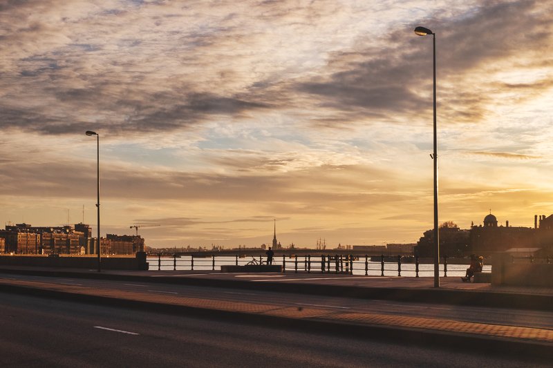 закат, город, река, улицы, дорога, река, архитектура, стритлайф  фото превью