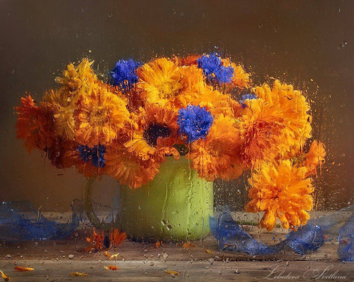 цветы,календула,мокрое стекло, Светлана Л.