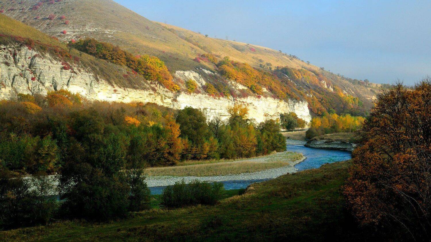 скалы, утро, осень, река, Serj Master