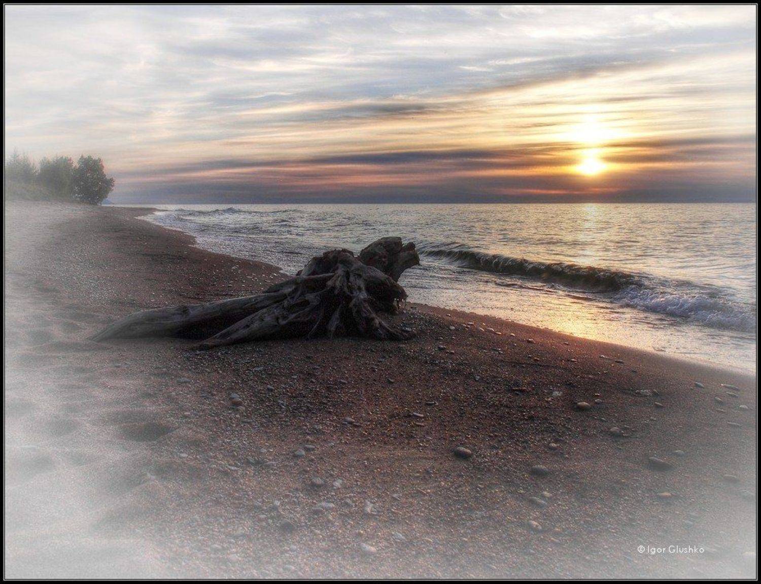 байкал, бурятия, берег, коряга, закат, Игорь Глушко