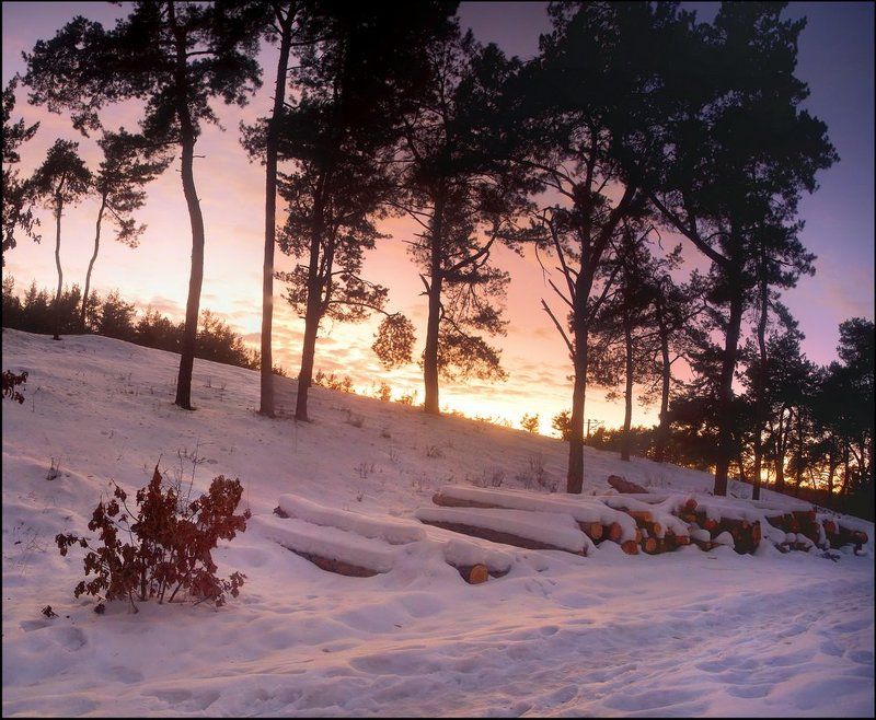 Зимний закат фото превью