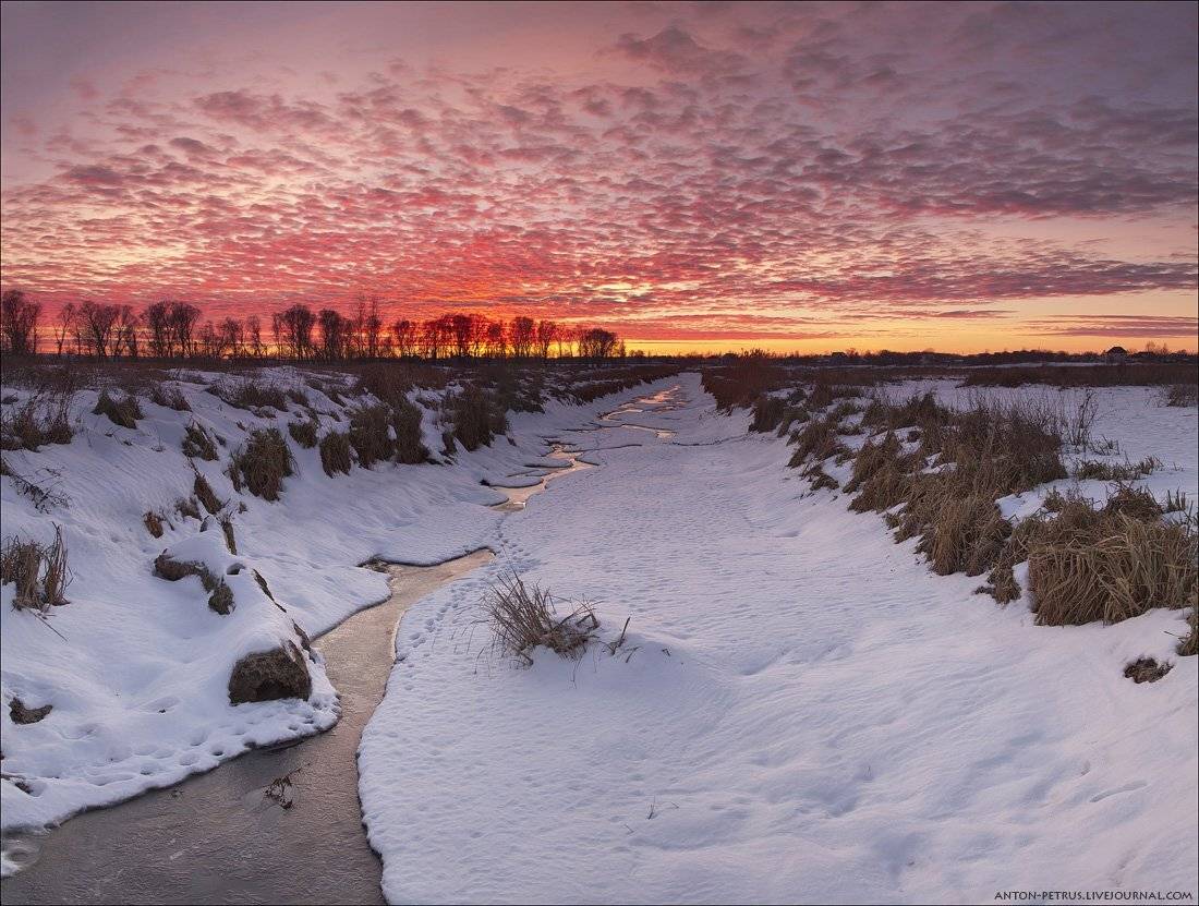 закат,зима,снег,лед, барышевка, река,небо, Антон Петрусь