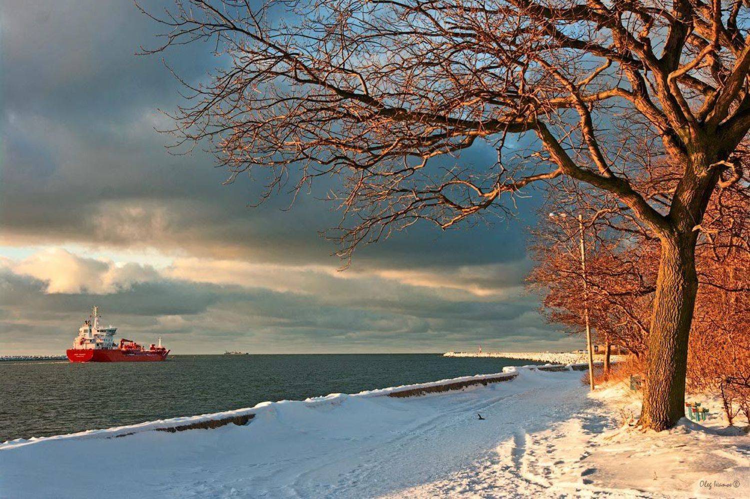 море, судно, зима, балтийск, балтика, вечер, Олег Иванов