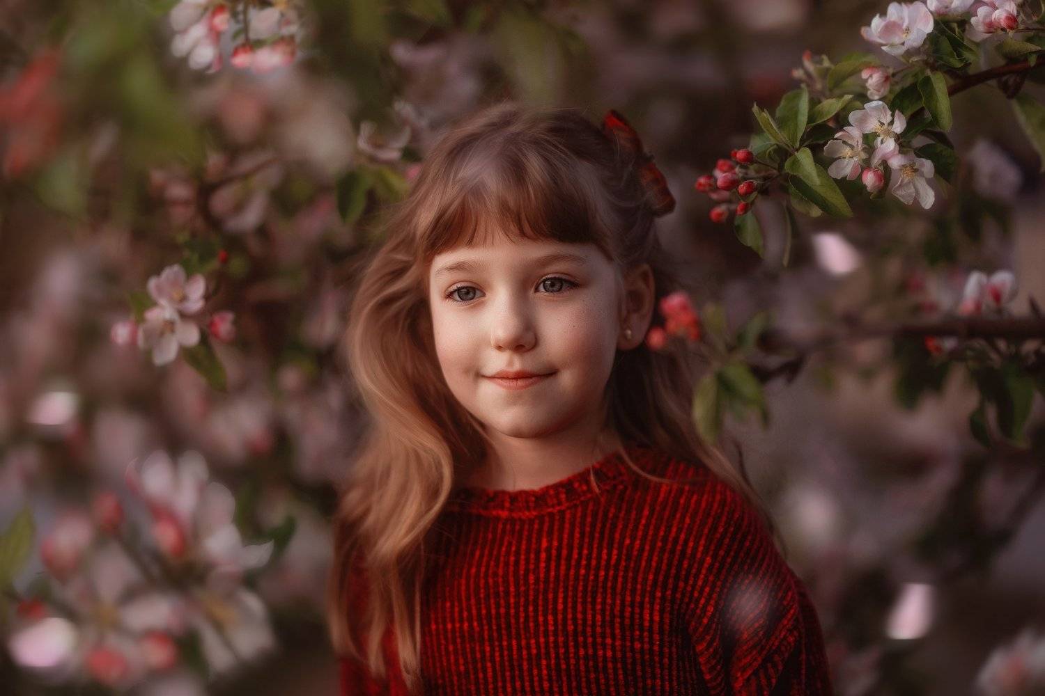 девочка, , , детство, яблоня, цвет, весна, вечер, ребенок, цветы, закат, Марина Еленчук