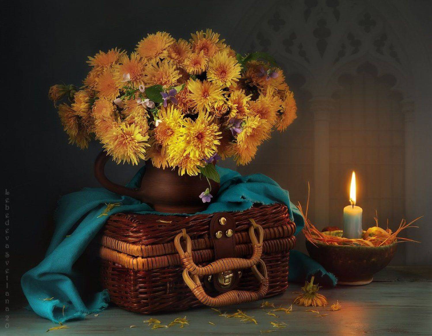 одуванчики,цветы,свеча, Светлана Л.