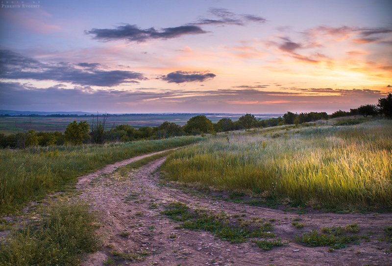 вечер, закат, трава, небо, пейзаж, темрюк, облака Вечерело фото превью