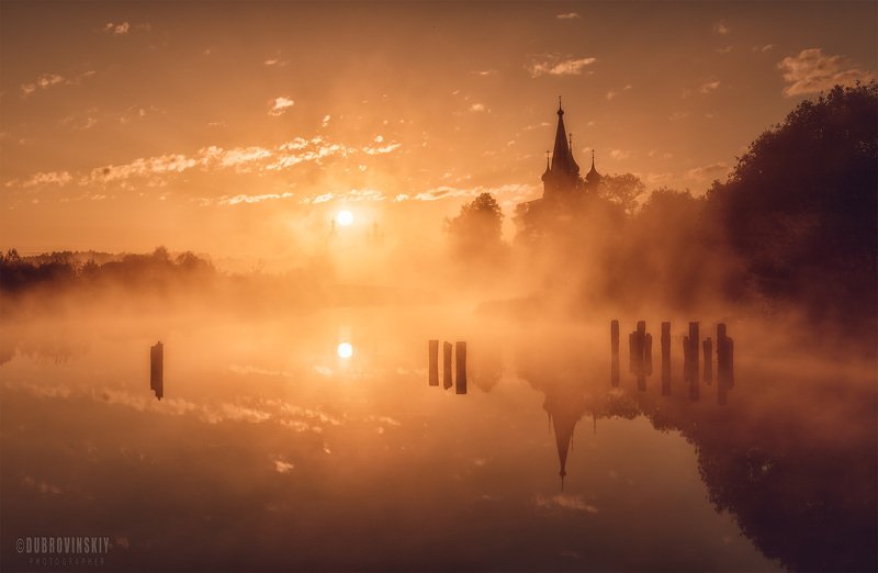 дунилово, теза, река, село, ивановская область, туман, рассвет Дунилово фото превью