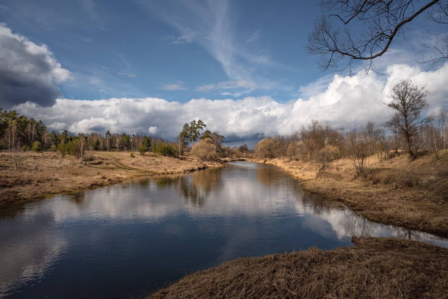 весна,река,небо,облака,отражение,церковь, Виталий Полуэктов